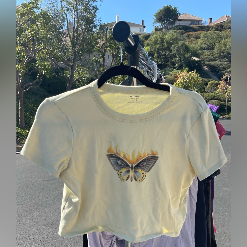 Cotton on yellow butterfly cropped top